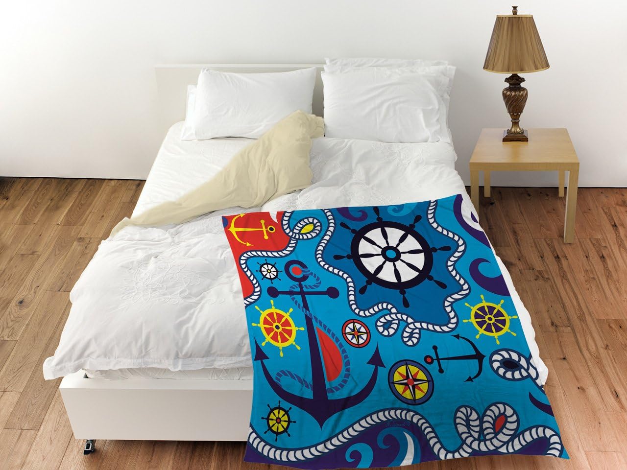 Manual Woodworkers & Weavers Coral Fleece Throw, 60 by 80-Inch, Nautical Anchor