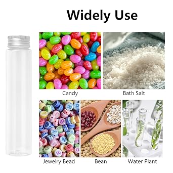 Test Tubes, 110ml Clear Flat Plastic Test Tubes Containers with Screw Caps, 34x150mm Tubes for Birthday Party Candy Sample Bead Bath Salt Storage Scientific Lab Experiments, Pack of 6