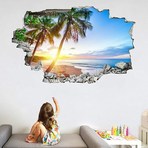 Miniatura 2 de Decoración de pared 3D de paisaje 3D, calcomanía de pared extraíble para habitación, palmeras, calcomanías de pared para niñas, niños, guardería,