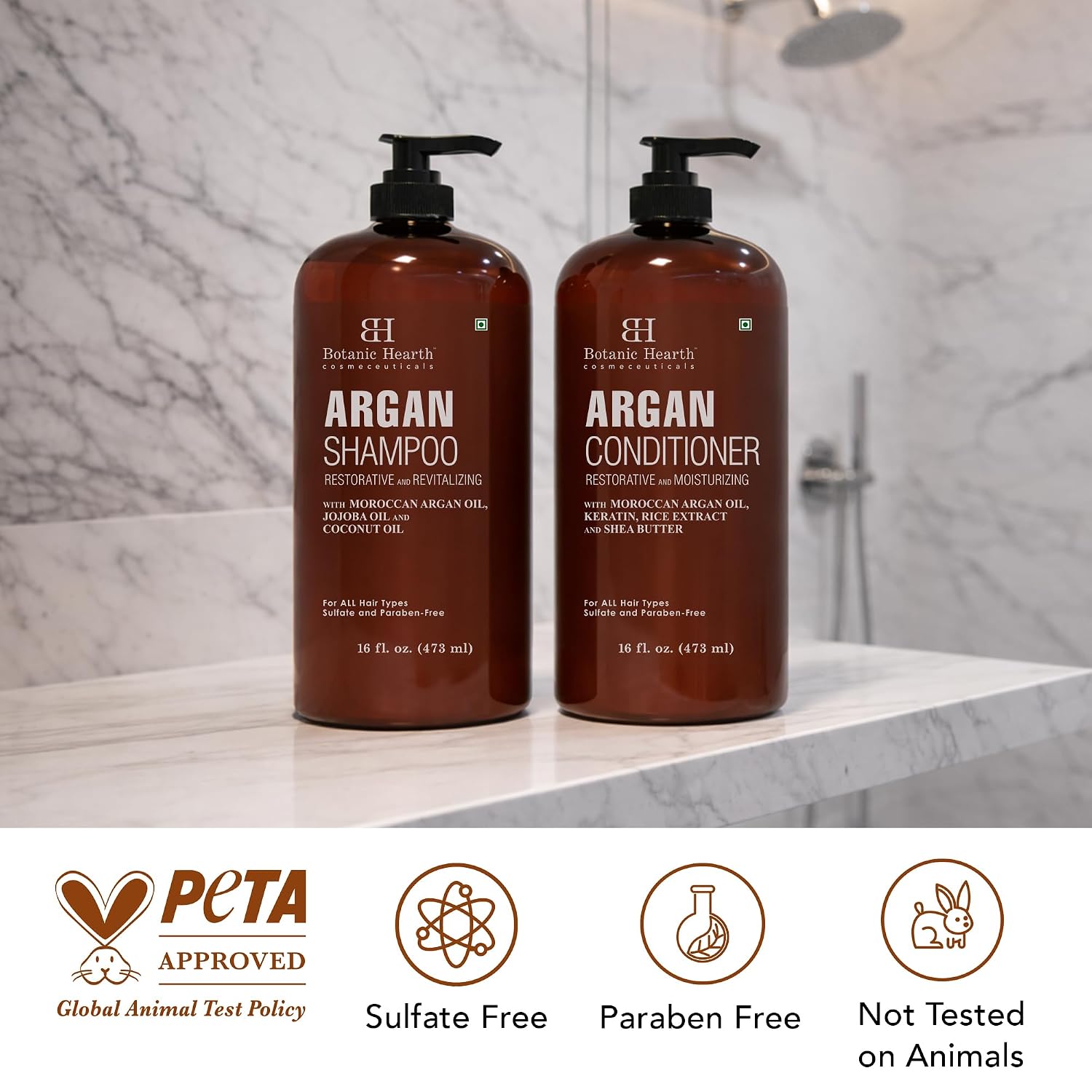 Botanic Hearth Argan Oil Shampoo And Conditioner Set | 16 Fl Oz Each With Keratin, Restorative & Moisturizing, Sulfate Free | All Hair Types & Color Treated Hair, Men And Women | (Packaging May Vary)