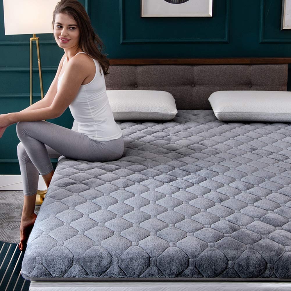 WYJHNL Matelas Futon Doux 6cm D'épaisseur, Matelas Tatami Japonais, Dortoir étudiant Pliant, Convient pour Le Sol et Lit, Gris, 160x200cm (63x79inch), Moelleux, Coton