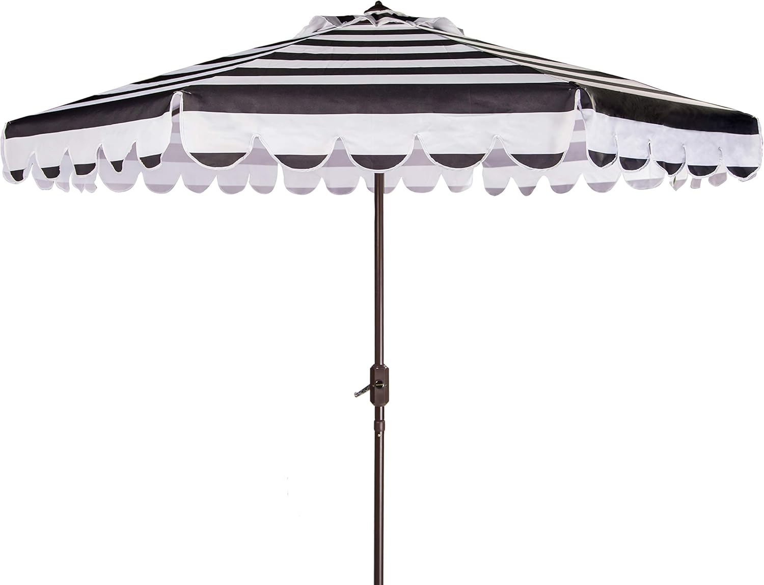 SAFAVIEH 9ft Outdoor Patio Umbrella, Round, Maui Collection, Black & White Stripe, Crank, Button Tilt, UV Resistant for Deck, Backyard, Patio (PAT8011D)