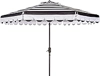SAFAVIEH Maui 9ft Round Outdoor Patio Umbrella - Black White Striped, Crank Lift Button Tilt, UV Resistant for Deck Backyard (PAT8011D)