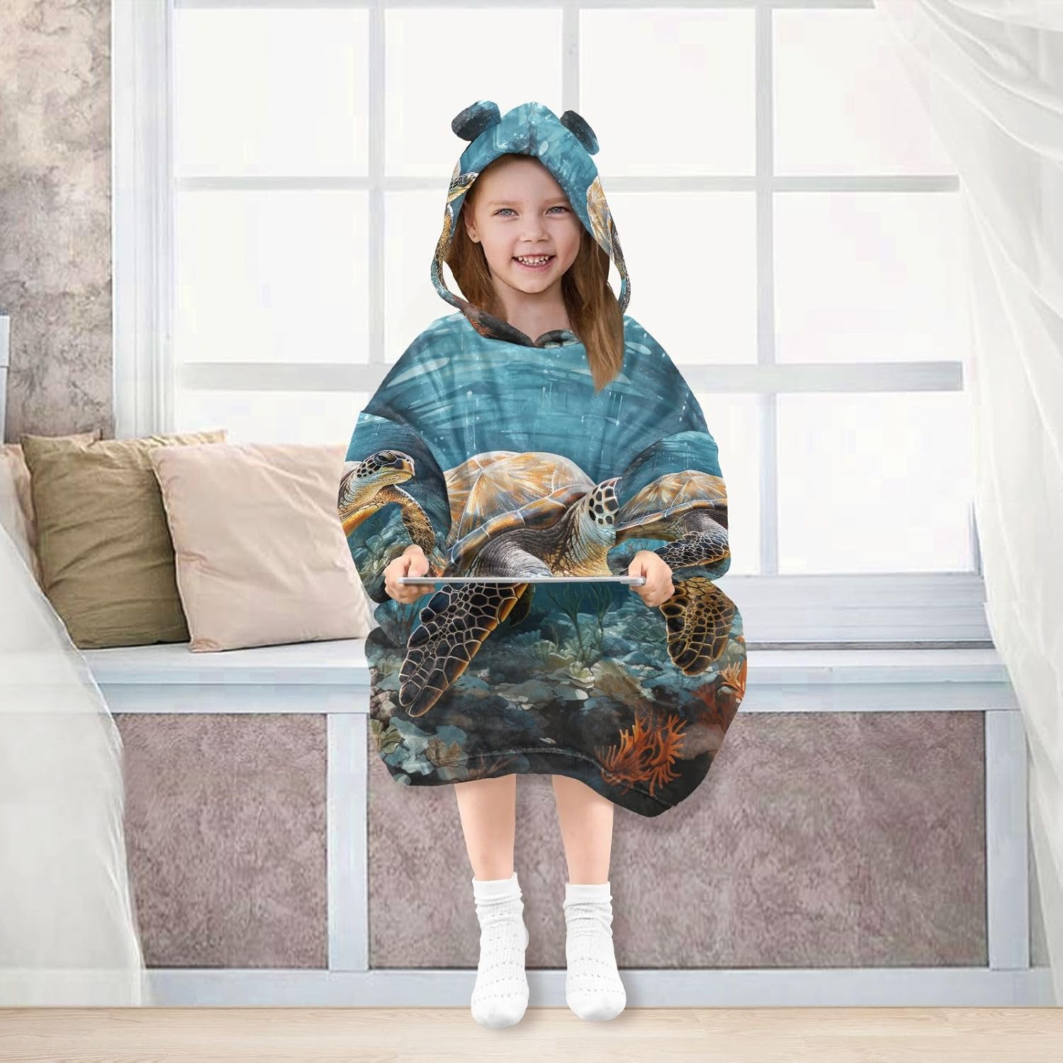 Wearable Printing Blanket Hoodie for Kids Toddlers Blanket Sweatshirt With Pocket