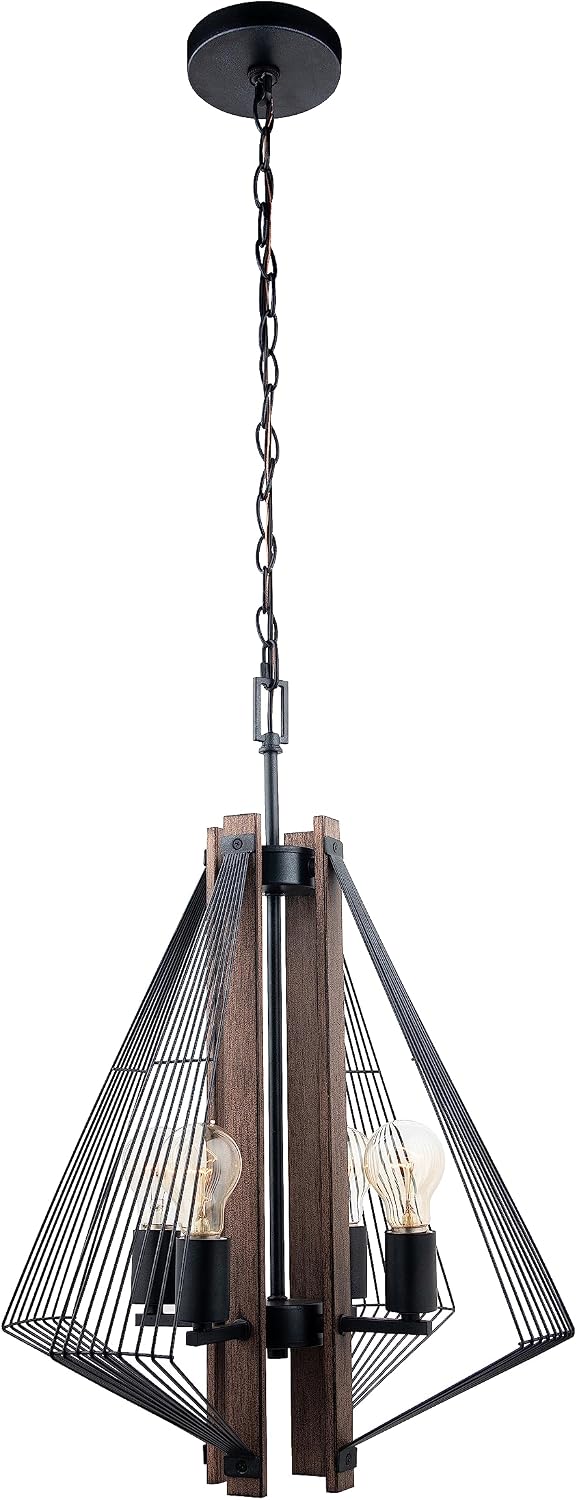 Zenith 4 Light Pendant Wood and Metal Frame Modern Pendat Light Fixture - Black & Wood