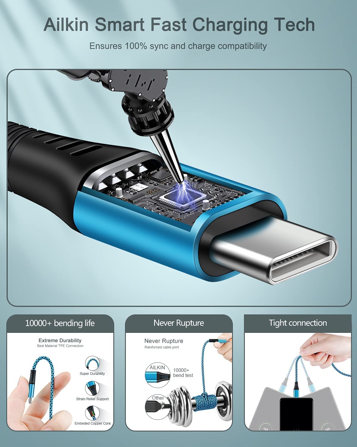 Cavo USB A a USB C 10FT ricarica rapida nylon intrecciato extra lungo cavo di ricarica di tipo C per Samsung A16 A15 5G A54 A55 A14 A32 A35 A25 Z Fold 6 S24 Ultra S23 S22, Pixel 9 8 Pro 7a 6-Android