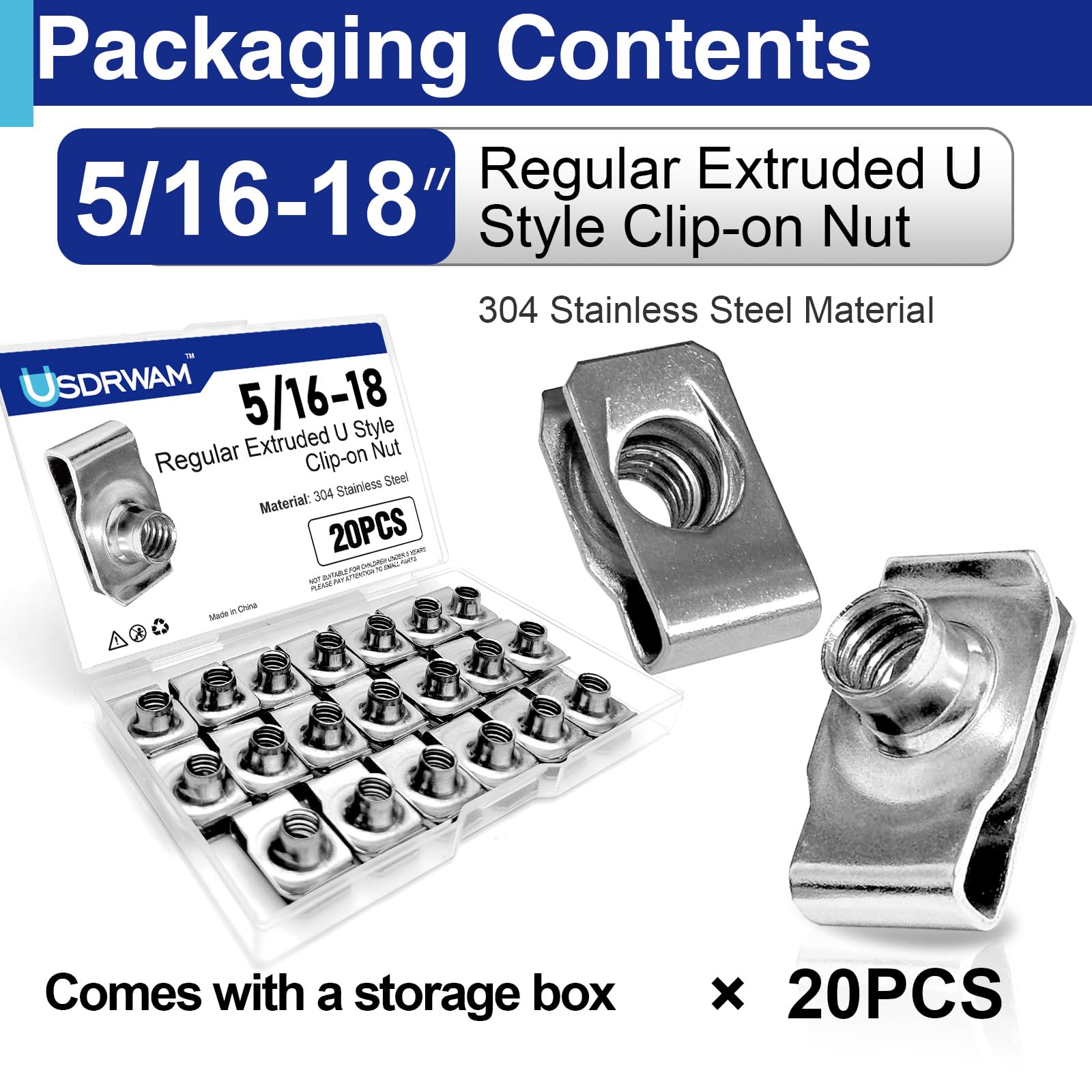 Stainless Steel U Nuts - 20 Pack -3