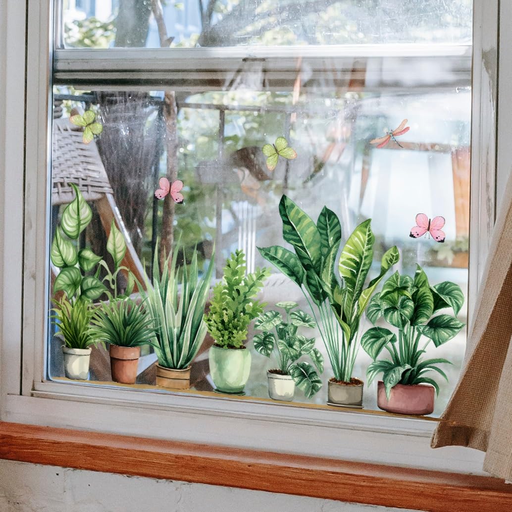 Amazon.de: WandSticker4U- Wiederverwendbare Fensterbilder Frhling  selbstklebend ZIMMERPFLANZEN grn (92x38 cm) I Fenstersticker Pflanzen  Fensteraufkleber Wohnzimmer Schlafzimmer Kche Fenster Deko Sommer
