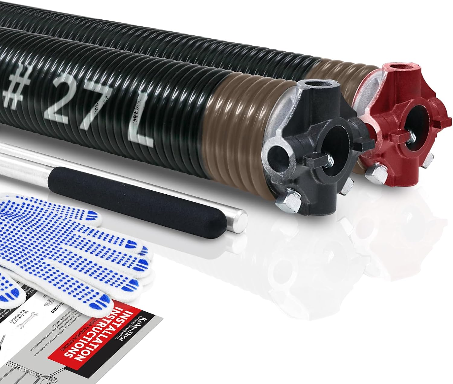 Pair of 2" Garage Door Torsion Springs Set with Non-Slip Winding Bars & Gloves, High Quality Precision Electrophoresis Black Coated, for Replacement & Installation, MIN 16,000 Cycles (0.234x2''x27'') 0.234X2"X27"