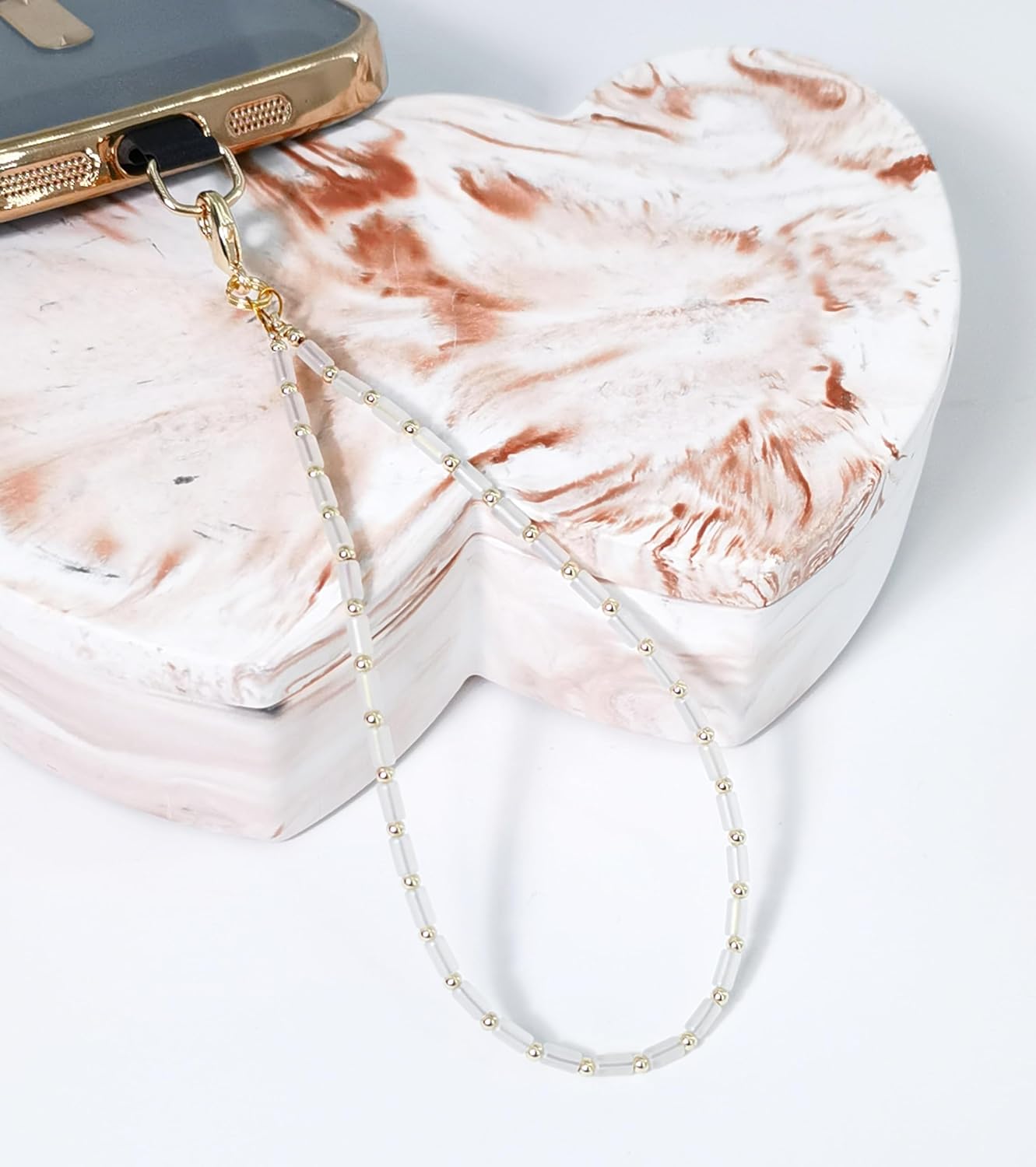 Cell Phone Charm Beaded Phone Charms Beaded Bracelet Hand Strap Tiny Beads Chains Wrist Lanyard Wristlet Cylinder Bead Charm (White) - Image 2