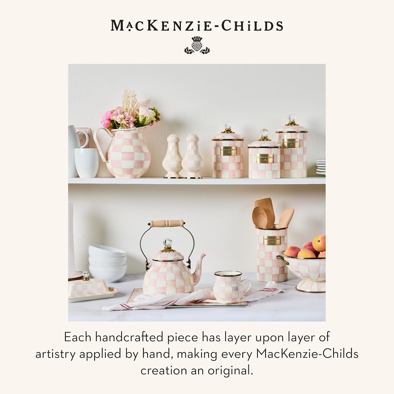 MACKENZIE-CHILDS バラ色のチェック用具ホルダー