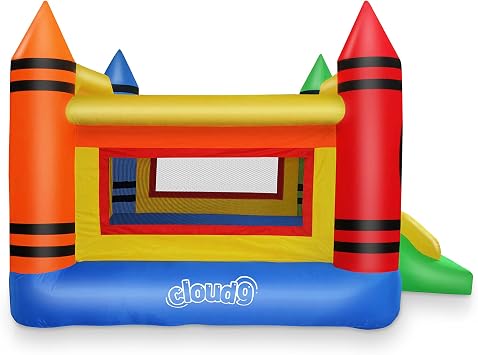 Cloud 9 Mini Crayon Bounce House with Slide, Inflatable Bouncer for Kids, Without Blower