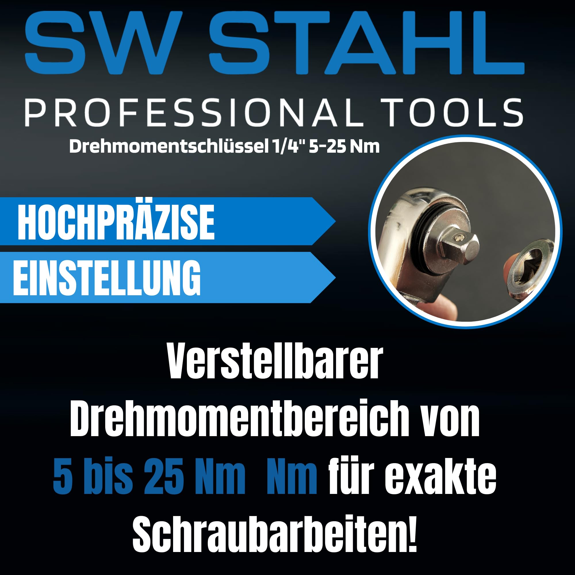 SW-Stahl 03871L Clé Dynamométrique 1/4" 5-25 Nm pour Vélo, Auto et Moto | Outil de précision calibré avec tête à cliquet, poignée 2K, verrouillage de sécurité et signal sonore pour vélos et VTT.