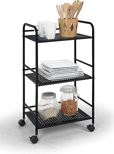 SunnyPoint Carrito utilitario con ruedas de 3 niveles, organizador de almacenamiento de metal con ruedas, carrito de cocina móvil, organizador de