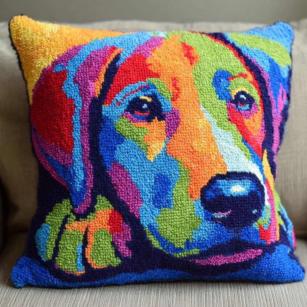 Henypt Latch Hook Kits Pillowcase Dog