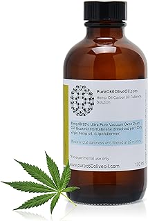 PureC60OliveOil C60 Organic Hemp Seed Oil 100ml / 3.4 Fl Oz - 99.95% Carbon 60 Solvent Free 80mg - Amber Glass Bottle - Food Grade - Carbon 60 Hemp Oil - from The Leading Global Producer