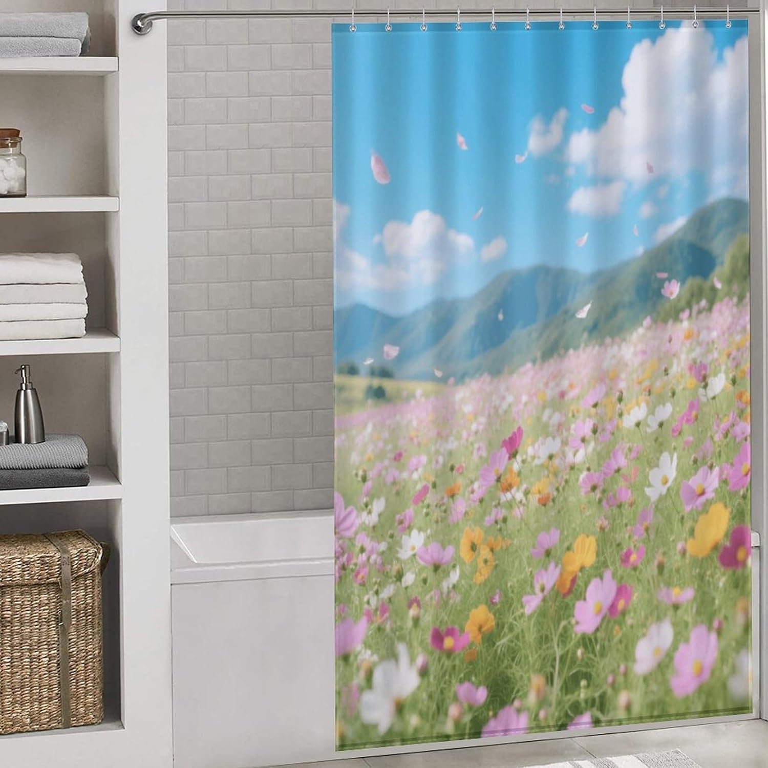 Shower Curtains Fabric Shower Curtain Liner Liner Showers Curtain Spring Flower Fields Showers Curtin Opaque for Privacy Protection Water Splash Protection High Aesthetics