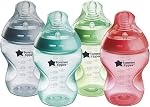 Tommee Tippee Closer to Nature Baby Bottles | Slow Flow Breast-Like Nipple with Anti-Colic Valve (9oz, 4 Count) | Fiesta Fun Time