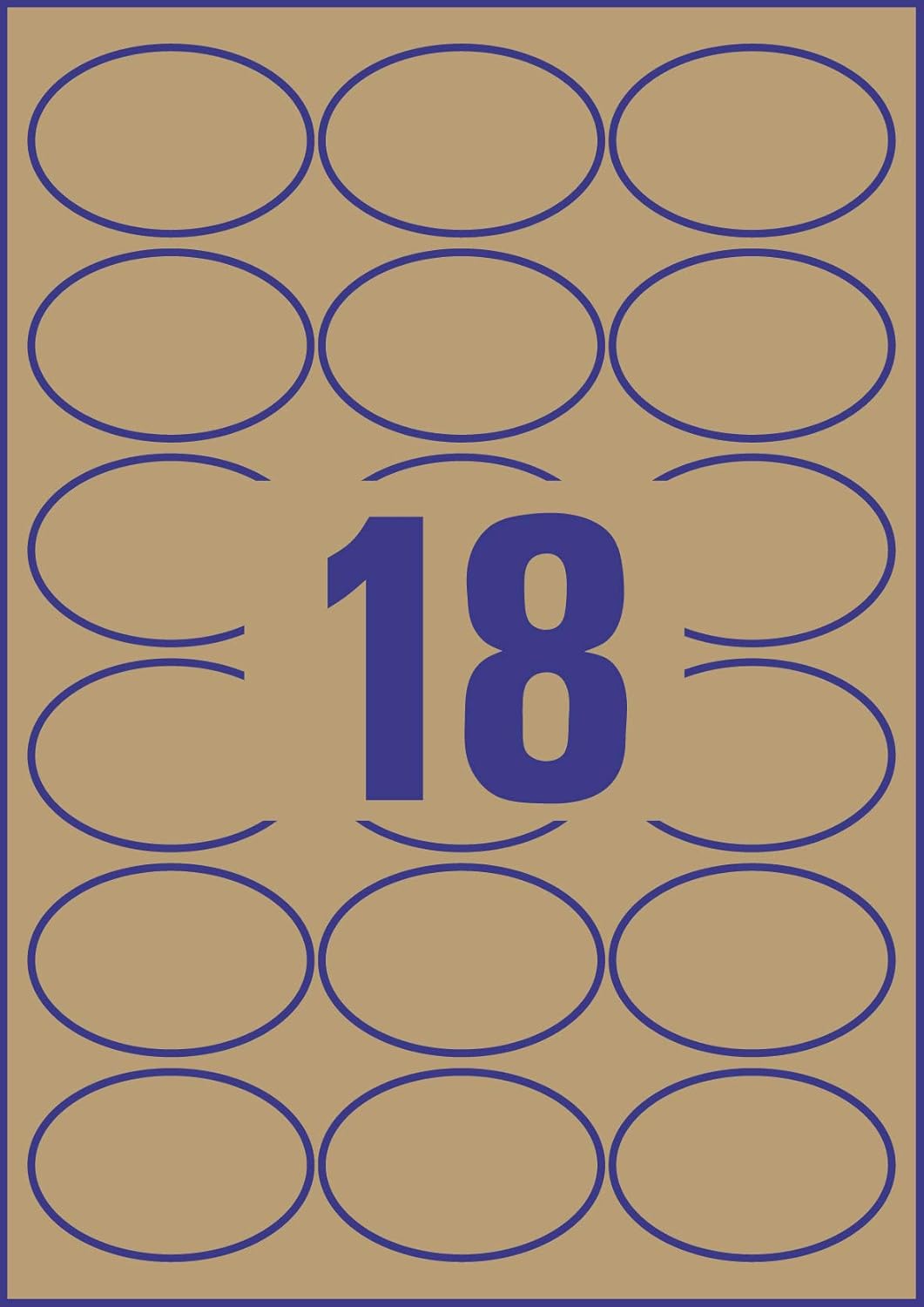 Avery Purpose Form L7103-25 Product-Labels, Oval, 42.3 x 63.5 mm, 25 Sheet, 450 pcs, Natural Brown