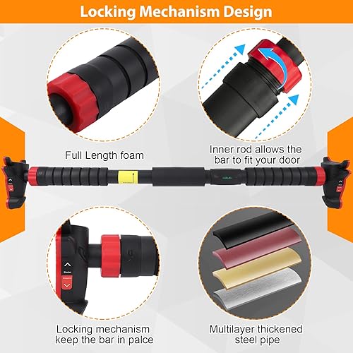 Miniatura 6 de 1 tubo de acero + barra horizontal de espuma en la puerta con medidor de nivel (23.9 a 49.7 pulgadas, bloqueo de engranajes)
