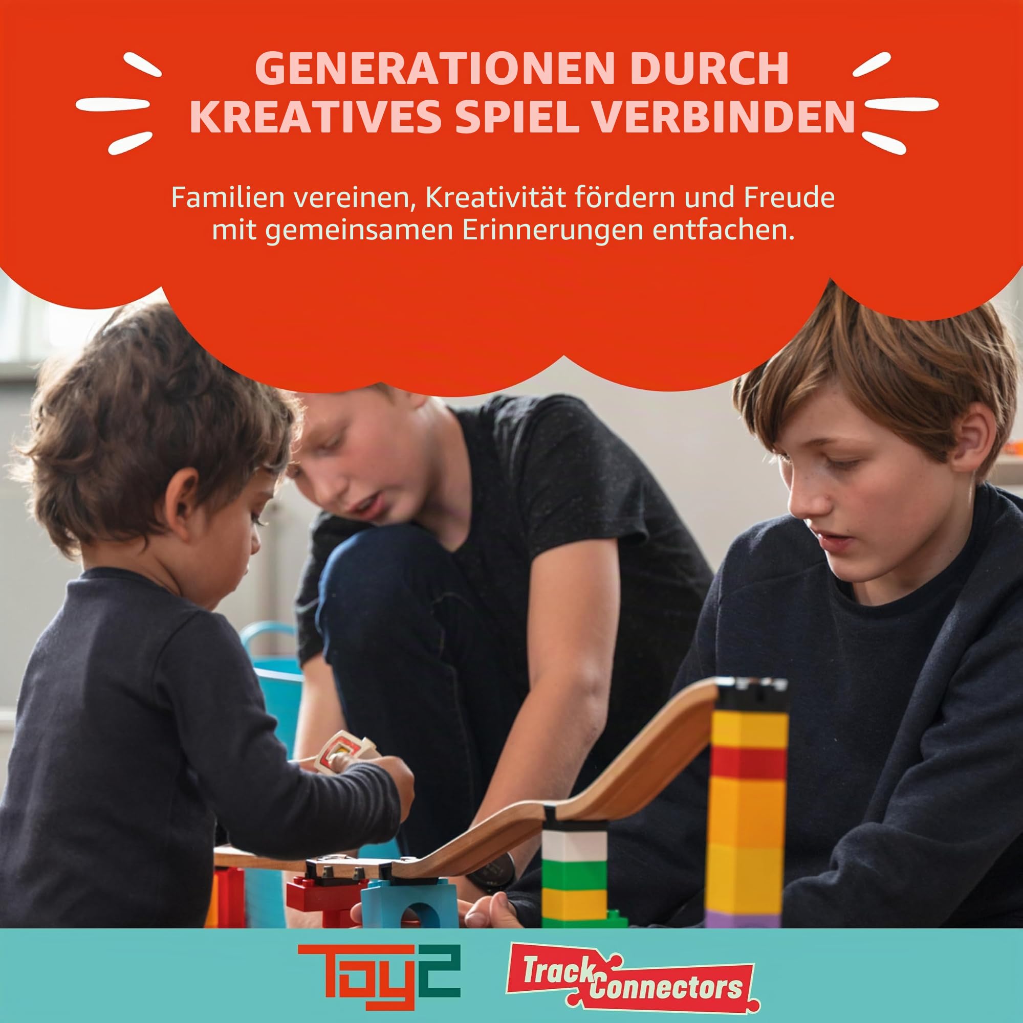 TOY2 Allround Large mit 33 Schienenverbindern Kompatibel mit BRIO Eisenbahn & Duplo Bausteine - Bauset 6 Verschiedene Track Connectors - Nachhaltige Holzeisenbahn und Holzschienen Set Verbinder
