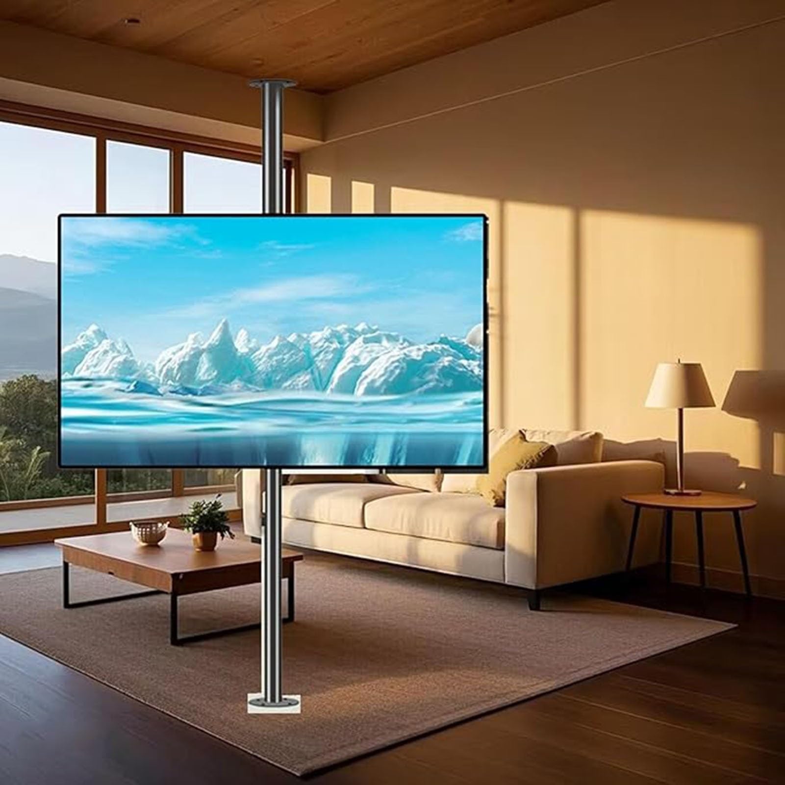 Regulowany uchwyt pod telewizor sufitowy, obrotowy uchwyt podłogowy o 360 stopni, obrotowa półka ścienna do szafki telewizyjnej, obrotowa podstawa, ekran LED 32-75 cali (2000-2950 mm)