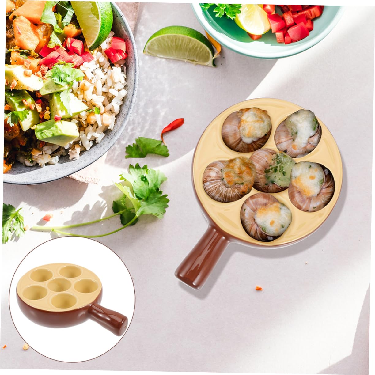 Schneckenteller Aus Porzellan Mit Griff Ofenfeste Escargot Servierplatte Mit 6 Löchern Für Mikrowelle Gefrierschrank Und Spülmaschine Für Schnecken Muscheln Und Meeresfrüchte
