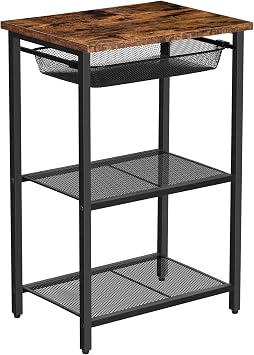 HOOBRO Tall Side Table, Industrial Tall End Table with Metal Mesh Drawer