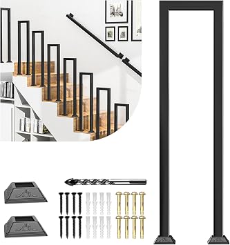 Stair Guardrail, Indoor & Outdoor Step Handrail, Porch Handrail and Deck Fence, Black Metal Staircase Railing, with Decorative Cover 40IN/102CM