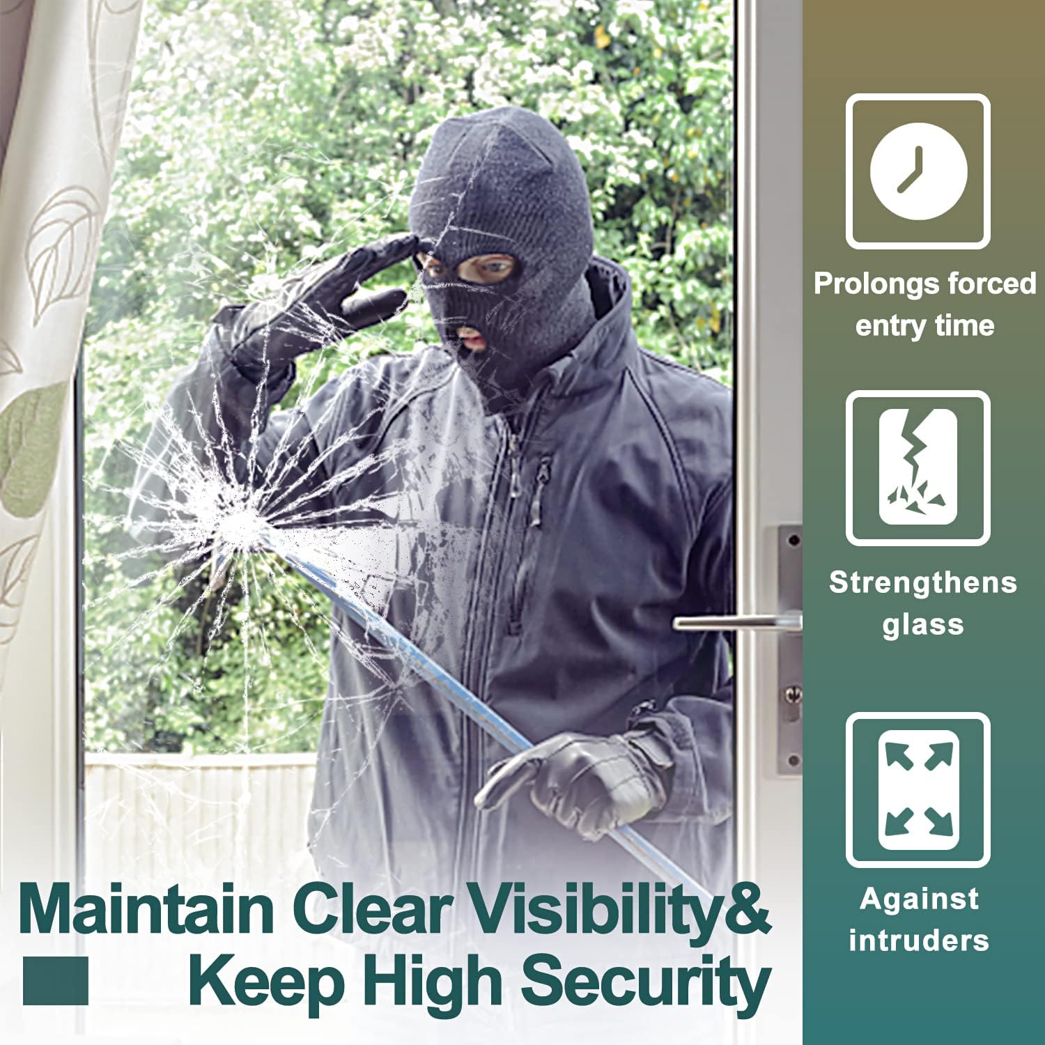 8 Mil Clear Security and Safety Window Film Shatterproof Film for Glass Windows Anti Shatter Tempered Glass Cover Clings Film for Home and Office