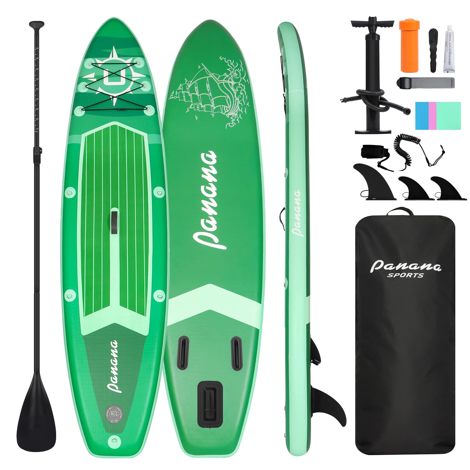 Panana Inflatable Stand Up Paddle Board 10ft SUP Board for Adults & Youth, Wide Stable Anti-Slip iSUP Kit with Paddle, Pump, Leash, Fin & Backpack for Surfing, Yoga, Fishing, All Water