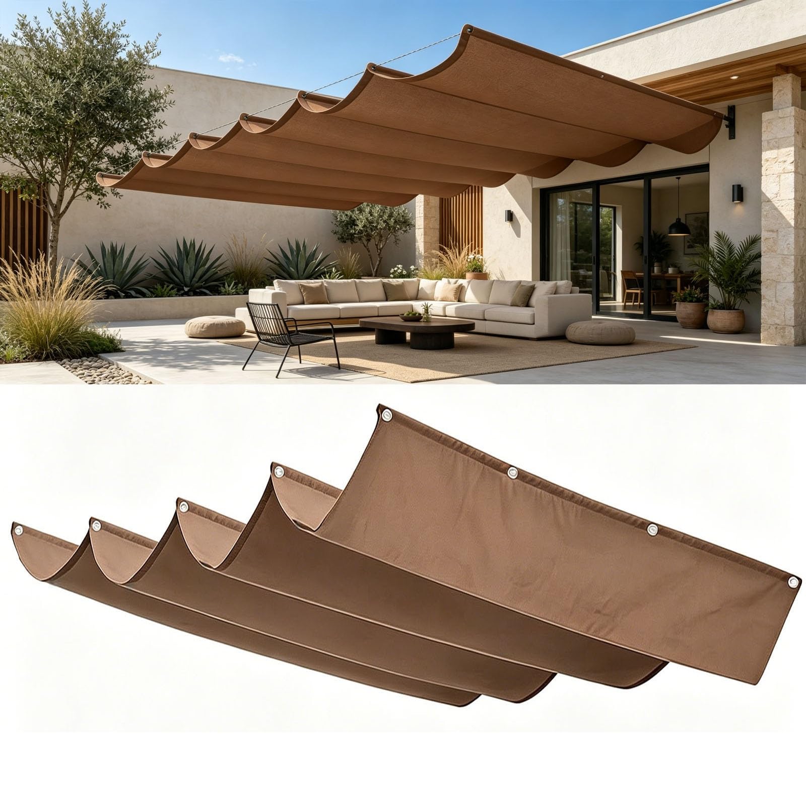 Toldo vela de sombra retráctil marrón para crear un oasis de tranquilidad en tu jardín o terraza