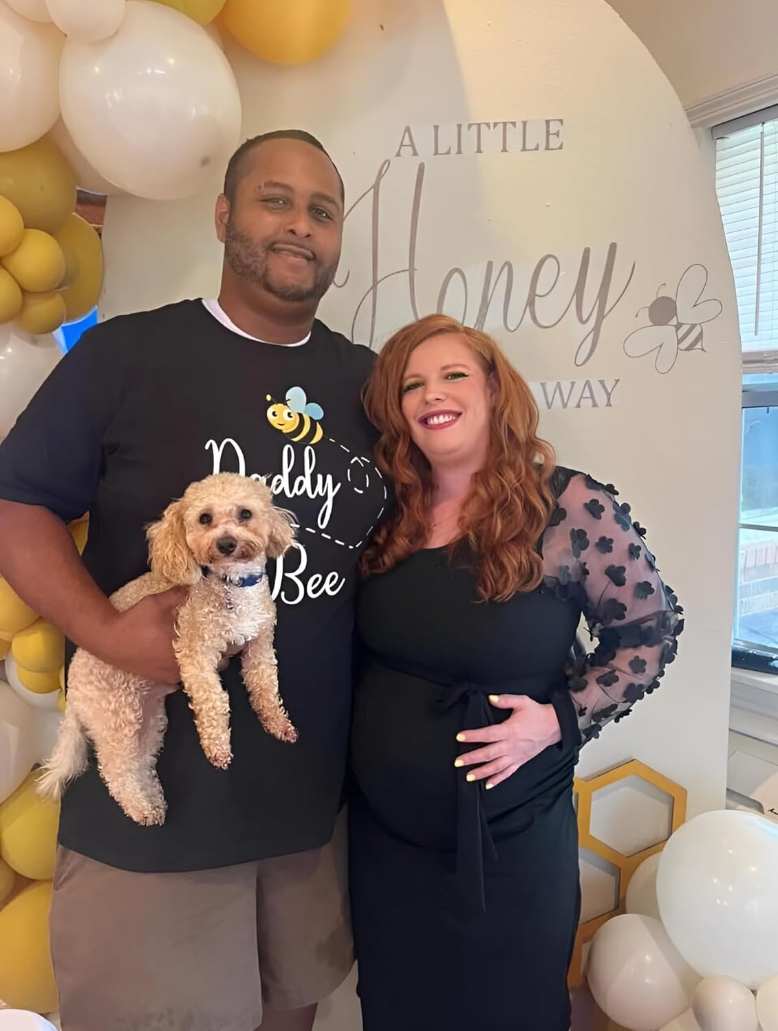 Floral Mesh Bishop Long Sleeve Maternity Midi Dress, Fall Maternity Bodycon Dress for Baby Shower - Image 3