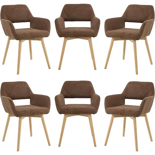 Mid Century Modern Dining Chairs Set of 6 & 4 & 2 Comfy Accent Chair Upholstered Kitchen Dining Living Room Chairs for Bedrooms Waiting Room Home Arm Desk Chair No Wheels (Brown, 6)