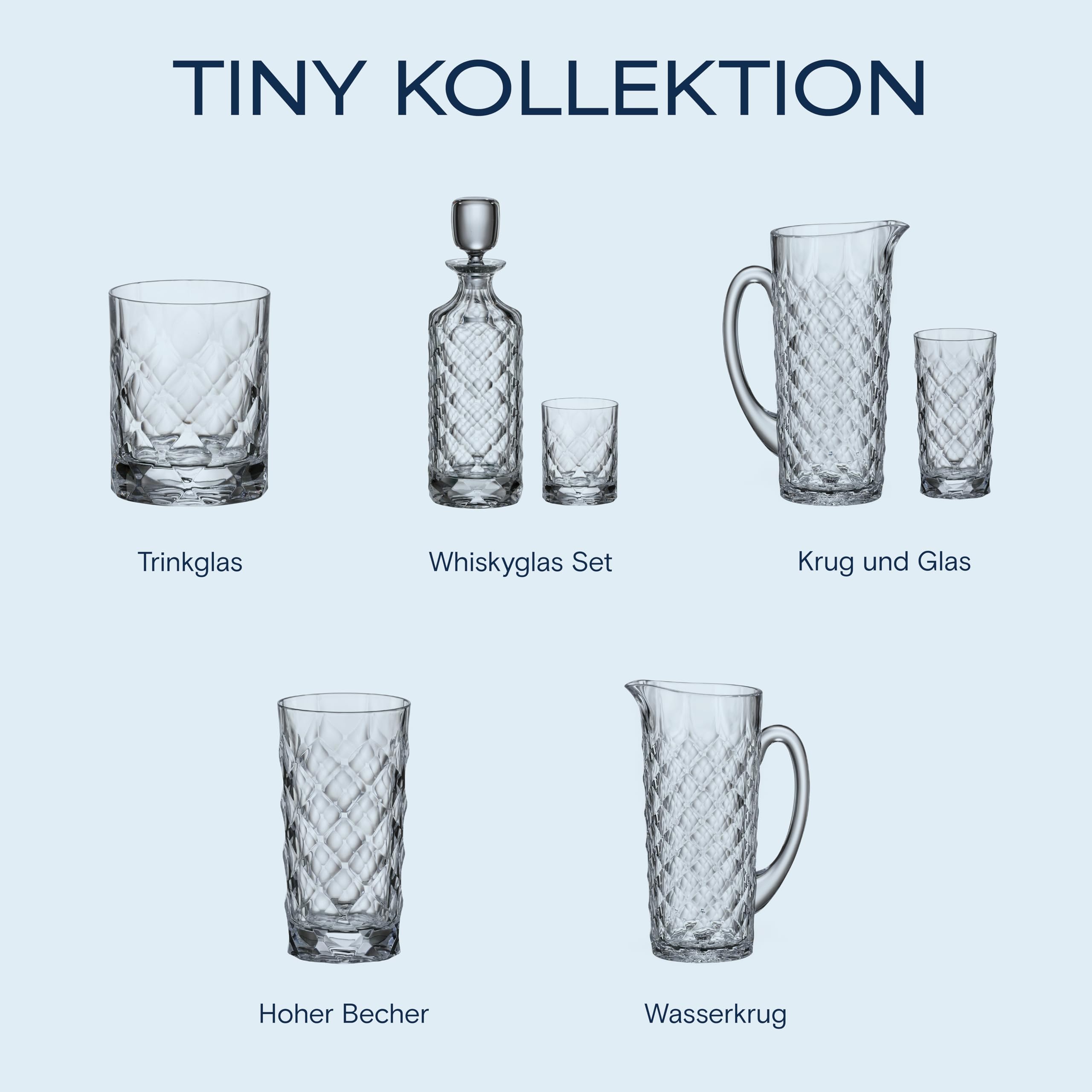 Crystal Bohemia Whiskyglas-Set - Spülmaschinenfeste Karaffe und 6 kratzfeste Whiskygläser (je 300 ml) - Perfekt für Familien, im Freien, Restaurants und Partys - Geschenkidee aus Kristallglas