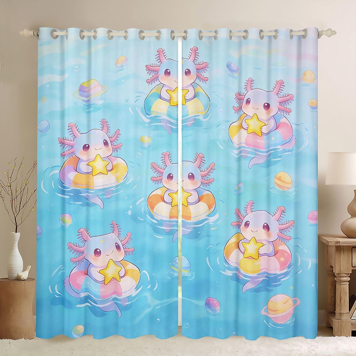 Homemissing Tende oscuranti Axolotl carine con cartone animato salamandra tende oscuranti per camera da letto soggiorno decorazioni Kawaii oceano vita marina tonalità isolanti termiche trattamenti per
