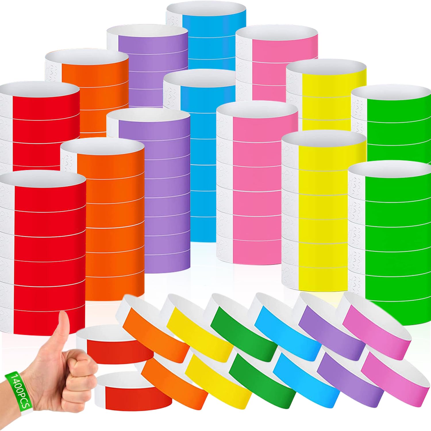 1400 paquetes de pulseras de papel para eventos, 7 colores neón a prueba de agua 1400 paquetes de pulseras de papel para eventos, 7 colores neón a prueba de agua
