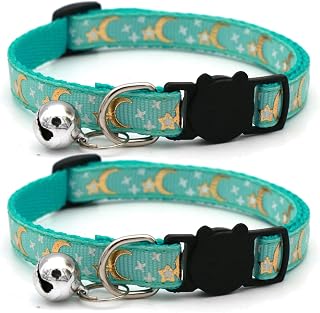 2 Pack Safety Cat Collars, Quick Release with Watch and Reflective Cat Necklace with Bells (Green)
