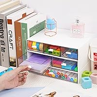 Vista 2 de Organizador de Escritorio Apilable de 3 Niveles con 6 Cajones, YOCOMEY Caja de Almacenamiento de Escritorio de Plástico con Cajones, Organizador