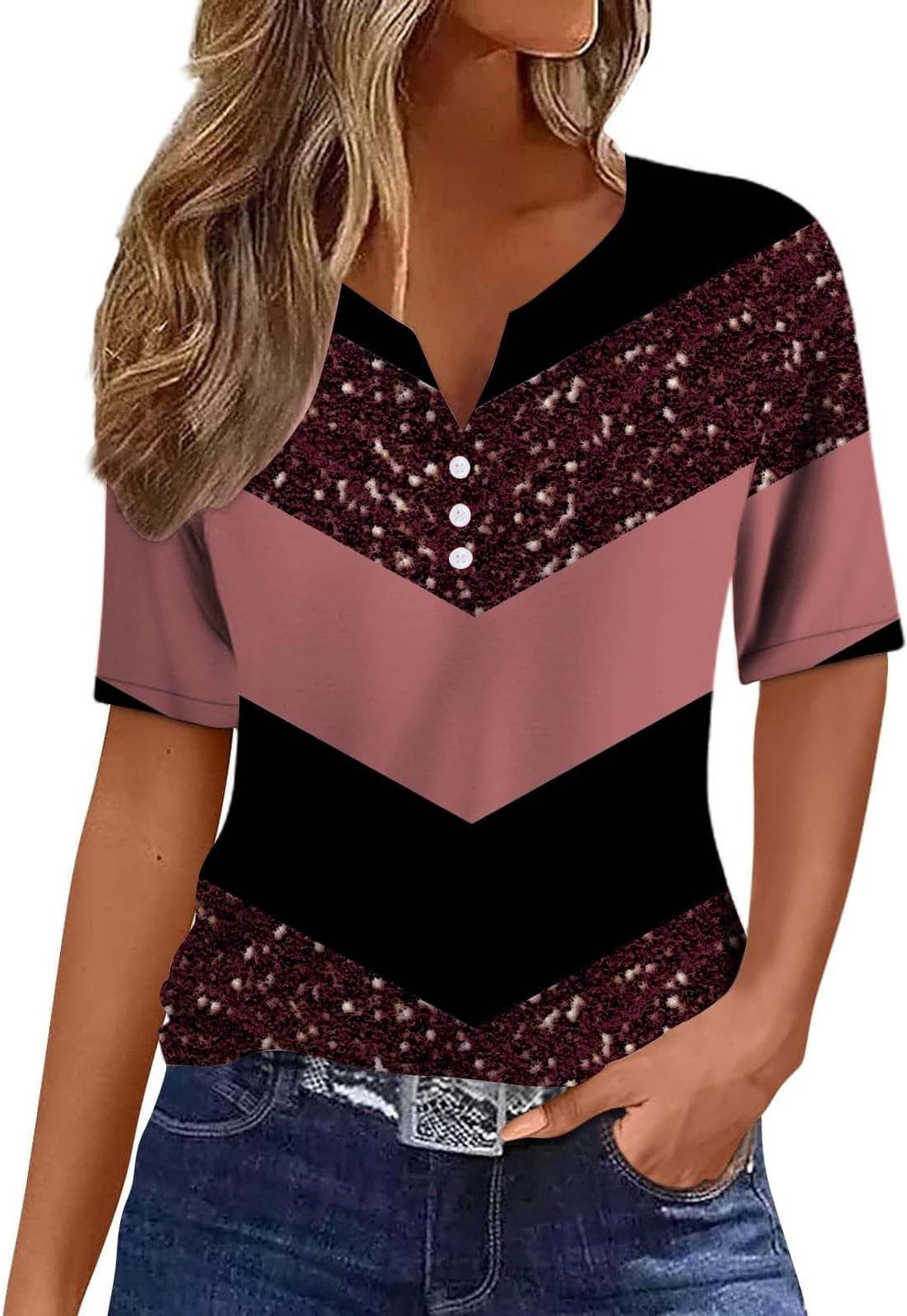 ADJHDFHSpring Tops for Women 2024 Vacation Trendy V Neck Boho Short Sleeve Shirts Casual Loose Comfy Tunic Clothes