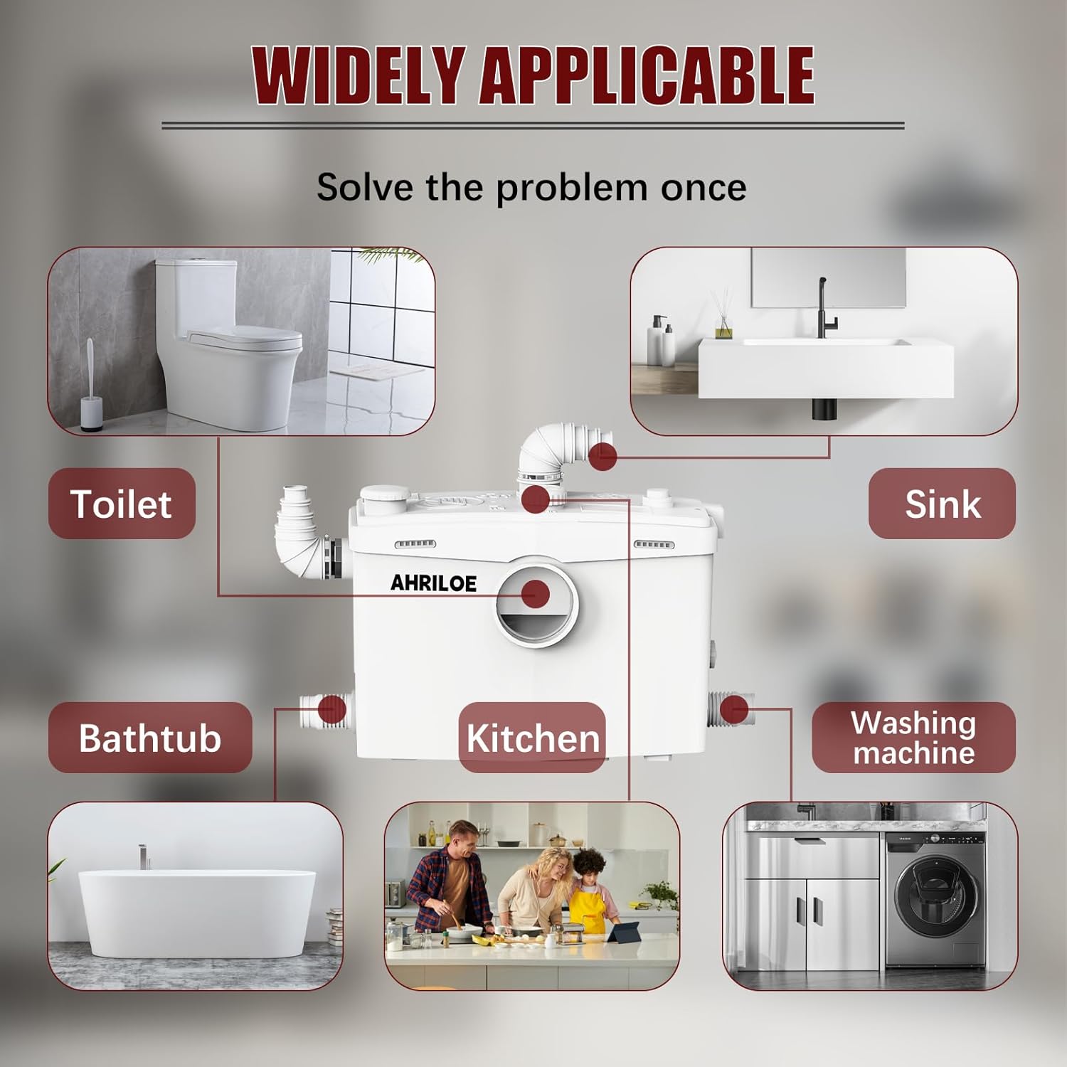 1875W Macerator Pump, 2.5HP Macerating Toilet System with 2 Outlets/4 Inlets, Sewage Pump for Basement, Sink, Toilet, Laundry, Kitchen