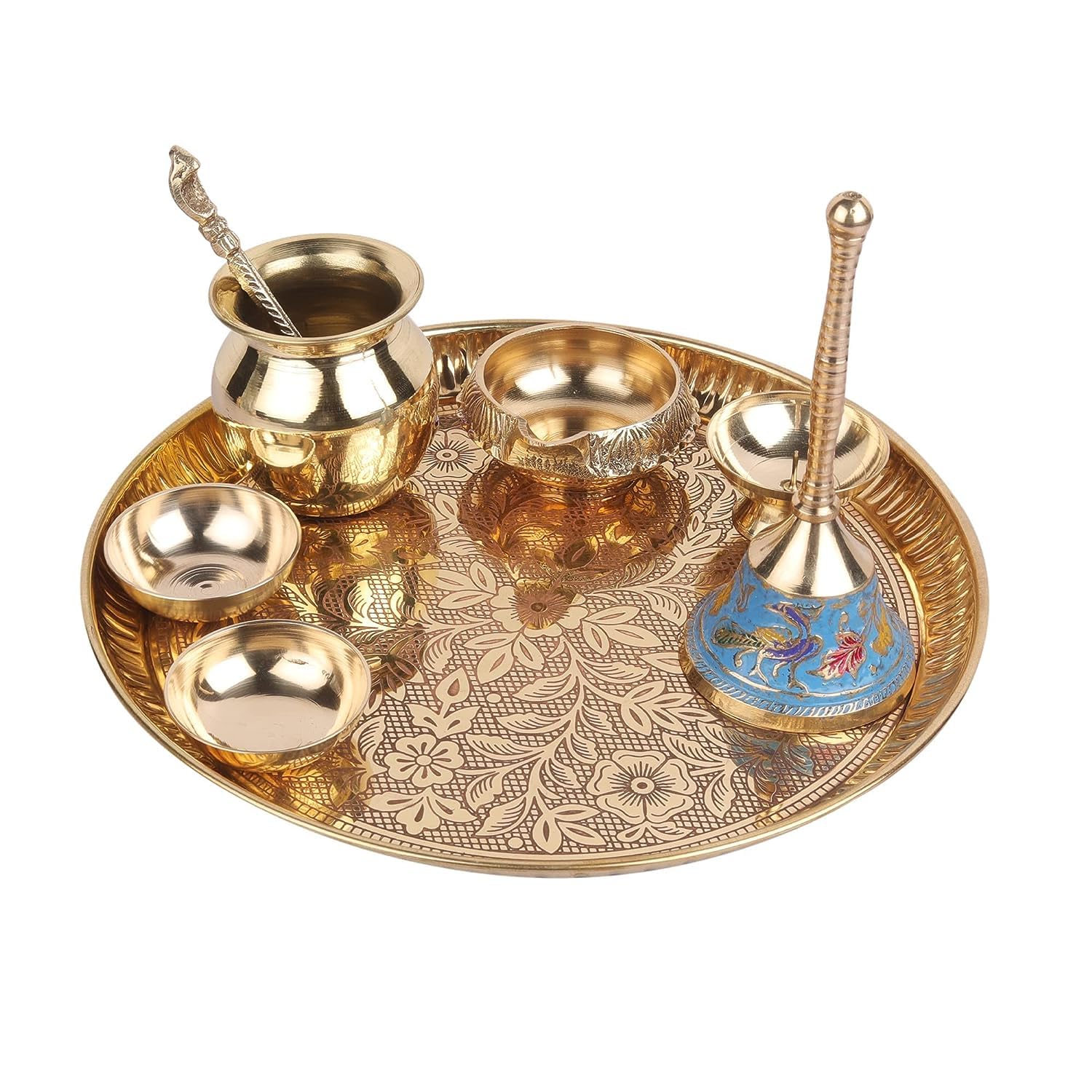 Pooja Thali en laiton doré de 23 cm pour harmoniser votre coin prière et Mandir