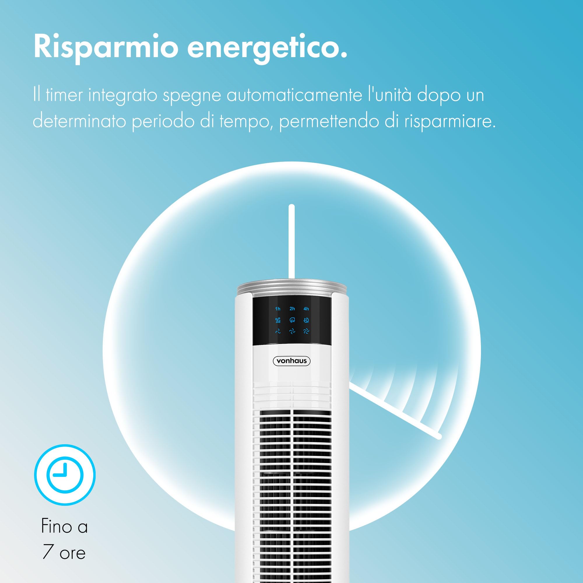 VonHaus 87cm Ventilatore a Torre Bianco, Ventilatore con Telecomando per Camere da Letto, 60W Ventilatore a Colonna- 3 Velocità, Oscillazione a 70°, Timer di 7 ore, Display a LED e Vassoio per Aromi