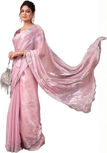 Ambararambh Lavender Gold Crush Silk Saree with Thread Sequence Work and Cutting Border