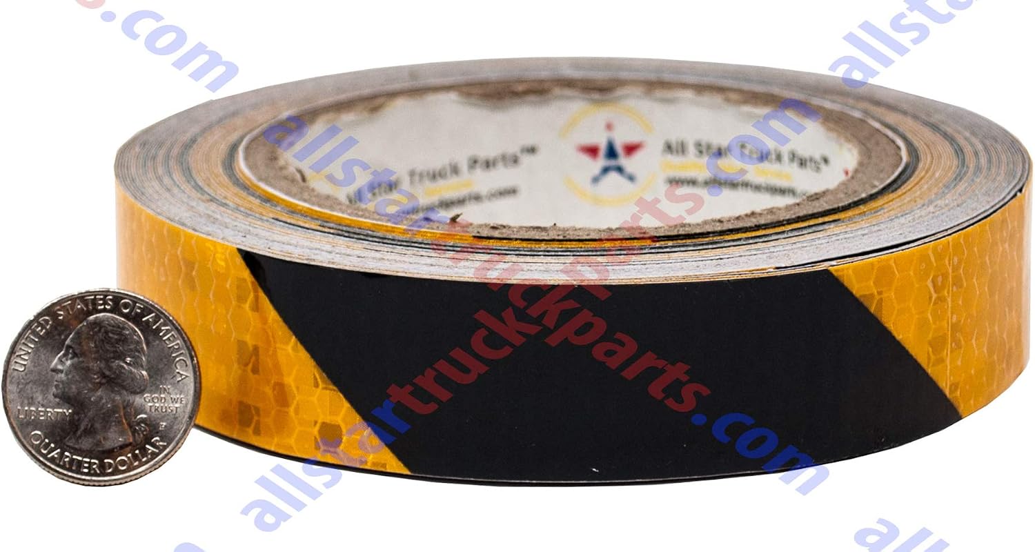 Waterproof Reflective Safety Tape Roll 1"/2" Yellow Black Striped Floor Marking Tape Hazard Caution Warning Tape Auto Truck Self-Adhesive Safety Sticker Strips for Wall Factory Trailer (1 in x 20 FT)