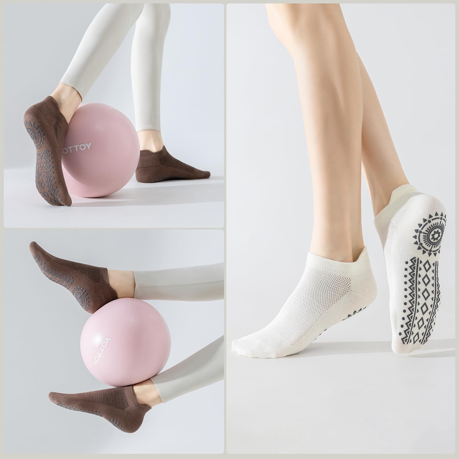BISOUSOX Yoga Socks with Bag Women Pilates Socks Short Non-Slip Breathable Cotton Gym Bar Fitness Gift for Women Pregnant Mother 3 Pairs — view 2