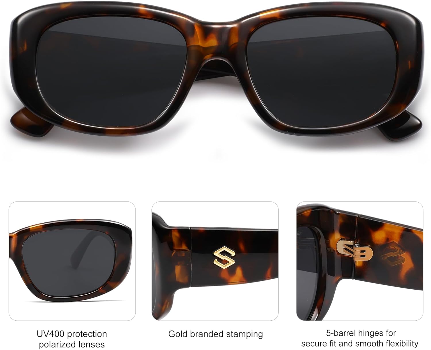 SOJOS Retro Large Rectangle Polarized Sunglasses Womens Mens Vintage Thick Chunky Frame 80s 90s Large Shades SJ2374 - Image 4