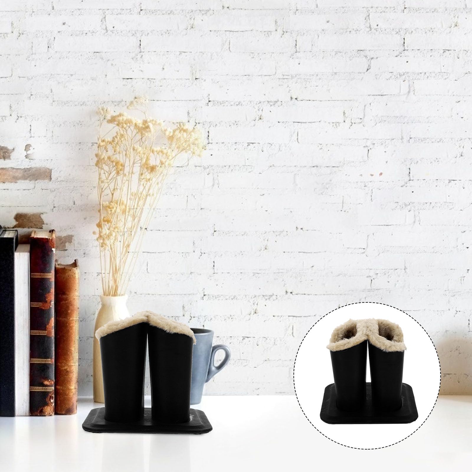 Brillenhalter Praktische Tischdekoration Plüschgefütterter aus Leder mit Offenem Design Eleganter Doppelter Brillenständer Schwarz für Büro und Arbeitszimmer