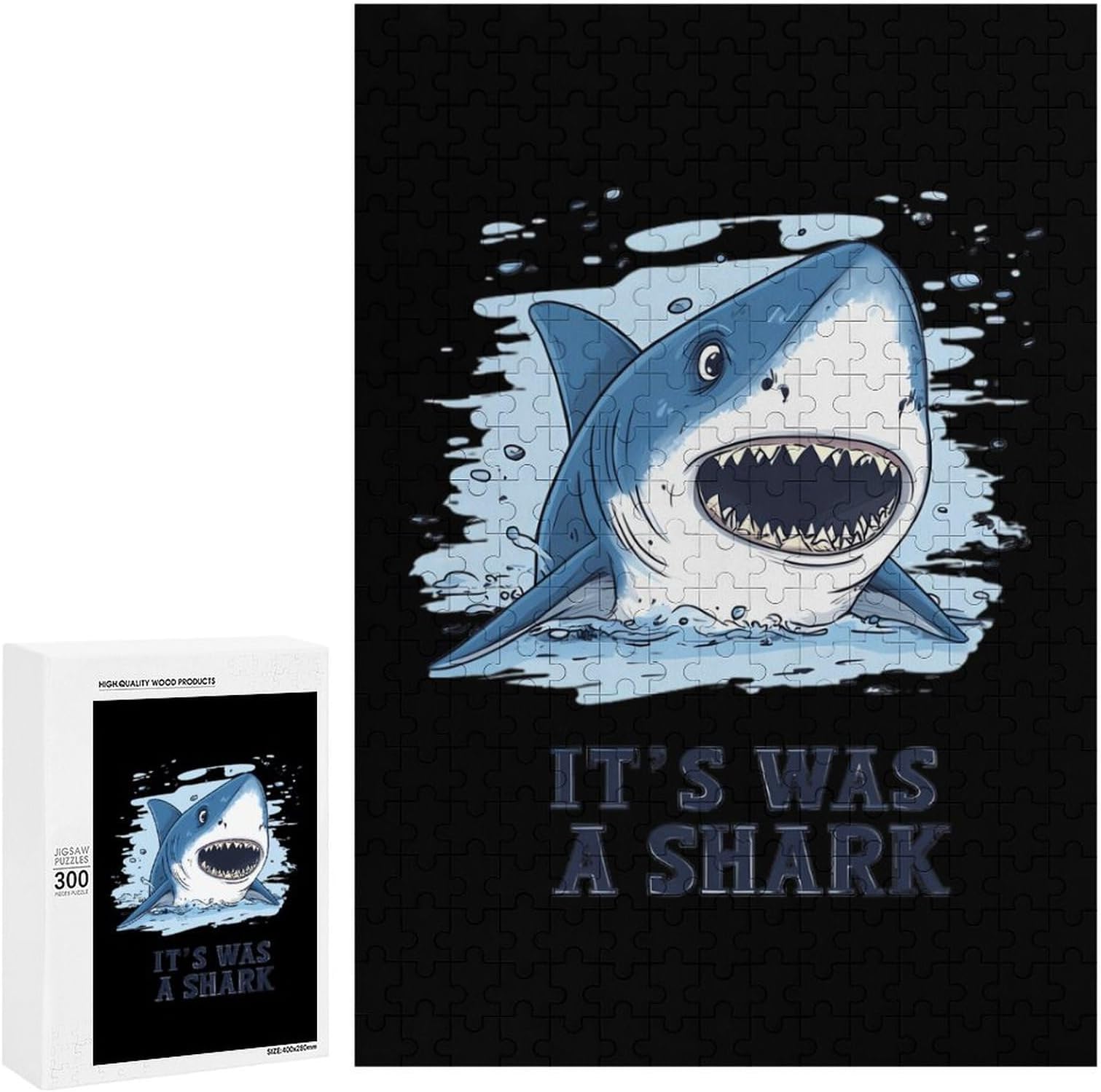 It's Was A Shark Funny Wooden Puzzle with Storage Box Adults Vertical Jigsaw Puzzles Challenge Gift for Family Game