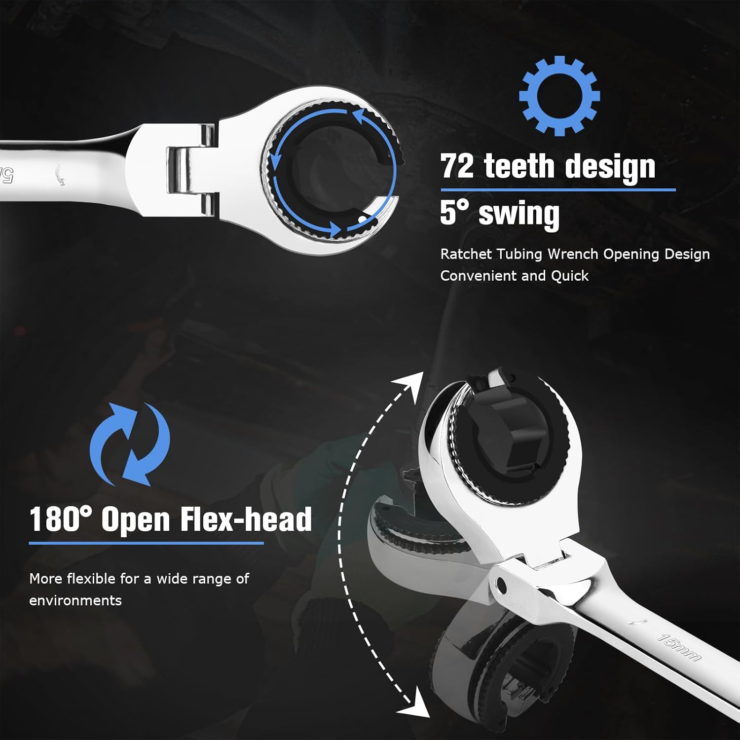 LOSCHEN 20PCS SAE & Metric Ratcheting Combination Wrench Set, with Open Flex-head, Open End Spanner Set with 72-Tooth Gear, CR-V Steel